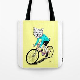 Westie on a Fixie (yellow) Tote Bag