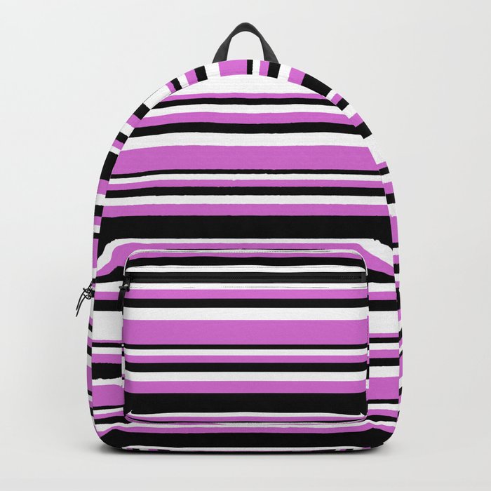 Orchid, Black, and White Colored Striped/Lined Pattern Backpack