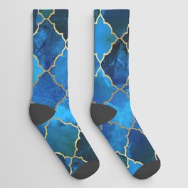 Sapphire Gemstone & Gold Moroccan Tile Pattern Socks