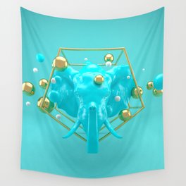 Elephant in turquoise - Animal Display 3D series Wall Tapestry