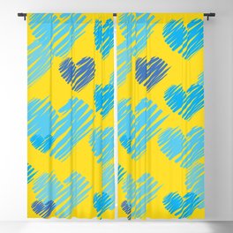 Hearts in Bunches, Cerulean Blue on Yellow Blackout Curtain