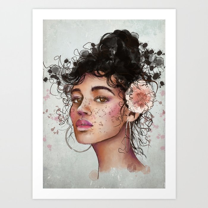 Woman S Portrait With Flower In Her Hair Art Print By