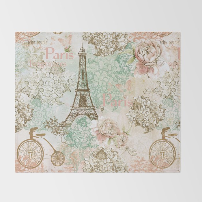 I love Paris - Vintage Shabby Chic - Eiffeltower France Flowers Floral Throw Blanket by betterhome I love Paris - Vintage Shabby Chic - Eiffeltower France Flowers Floral Throw Blanket by betterhome