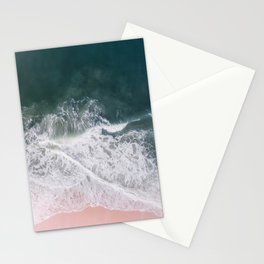 Aerial Beach Ocean Print - Pink Sand - Crashing Waves - Sea - Travel photography by Ingrid Beddoes Stationery Card
