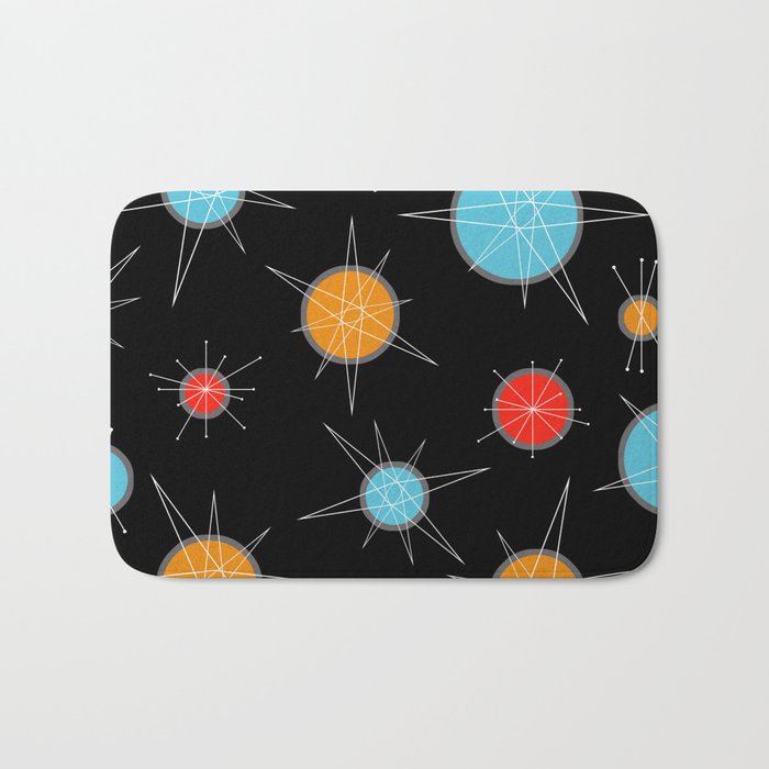 Atomic Age Colorful Planets Dark Bath Mat