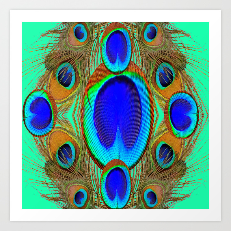 Blue Green Peacock Feathers Abstract Art Art Print By Sharlesart