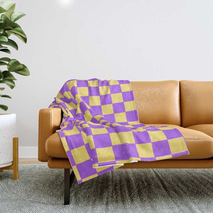 Checkers Purple and Yellow Throw Blanket by BiskiChips Society6