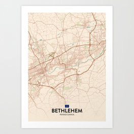 Bethlehem, Pennsylvania, United States - Vintage City Map Art Print