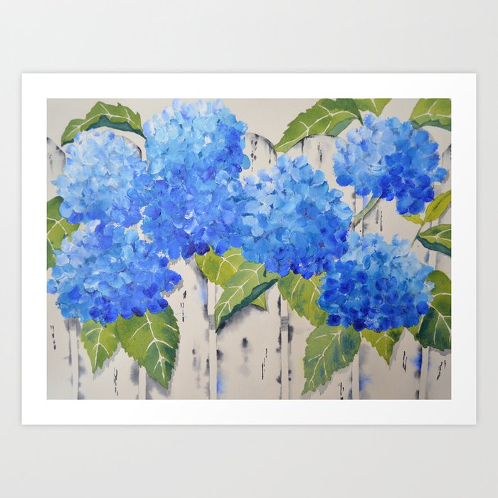 Picket Fence Hydrangeas Art Print