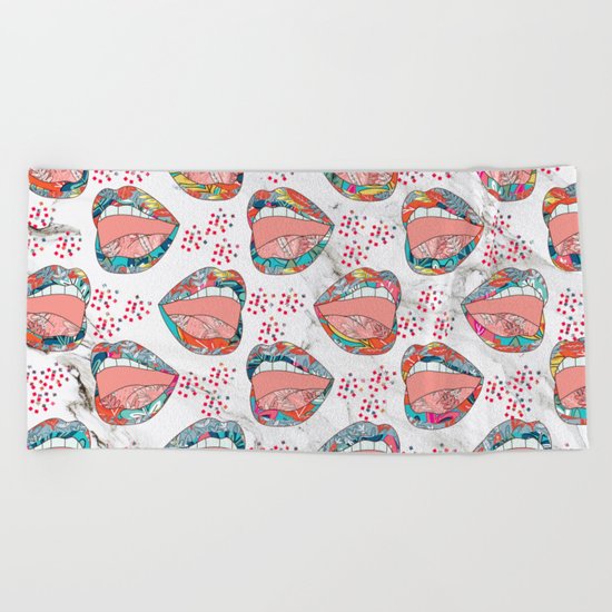 Exotic Floral Lips Beach Towel