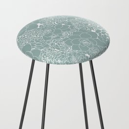 Succulent Line Drawing in Aloe Blue Counter Stool
