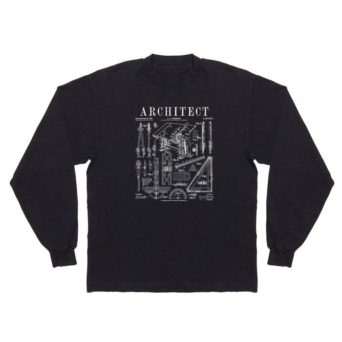 Architect Architecture Student Tools Vintage Patent Print Long Sleeve T Shirt