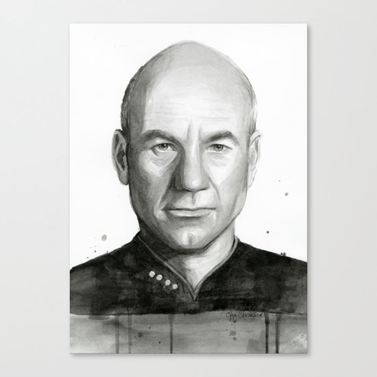 Captain Picard Watercolor Portrait Canvas Print