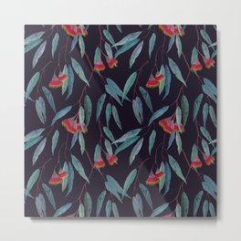 Eucalyptus leaves and flowers on dark violet Metal Print