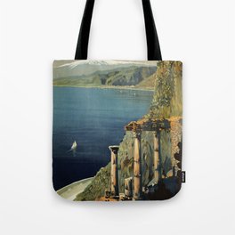 Vintage Taormina Sicily Italian travel ad Tote Bag