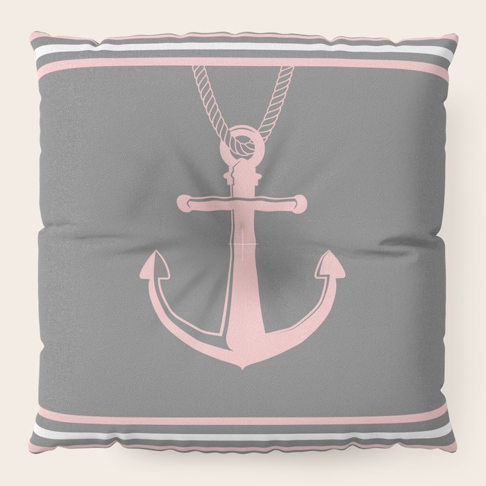 Charcoal And Pink Anchor And Stripes Floor Pillow By Bimbys Society6