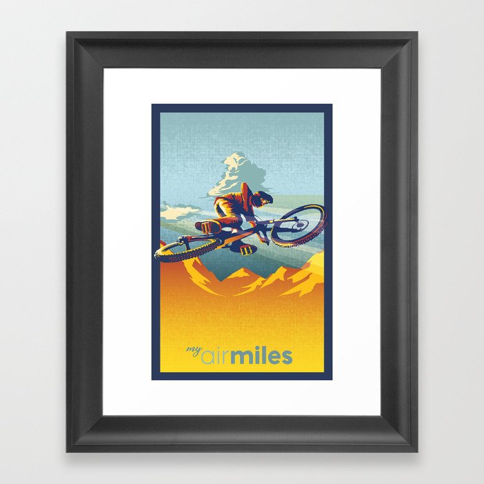 Retro Mountain Bike Poster/ Illustration / fine art print MY AIR MILES Framed Art Print
