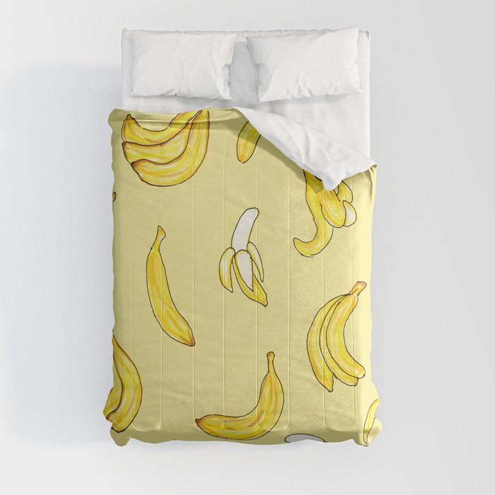 Illustrated Bright Yellow Banana Pattern Comforter