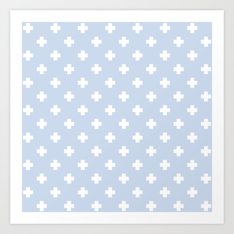 White Swiss Cross Pattern On Pale Blue Background Art Print By Seafoam12 Society6