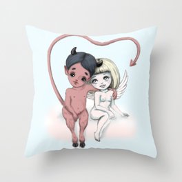 Little devil in love with an angel Throw Pillow