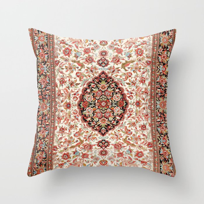 Persia Qum 19th Century Authentic Colorful Tan Cream Red Vintage Patterns Throw Pillow