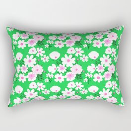 Mid-Century Modern Spring Wildflowers Pink and Green Rectangular Pillow