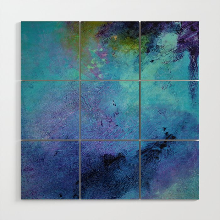 teal and blue squared Wood Wall Art