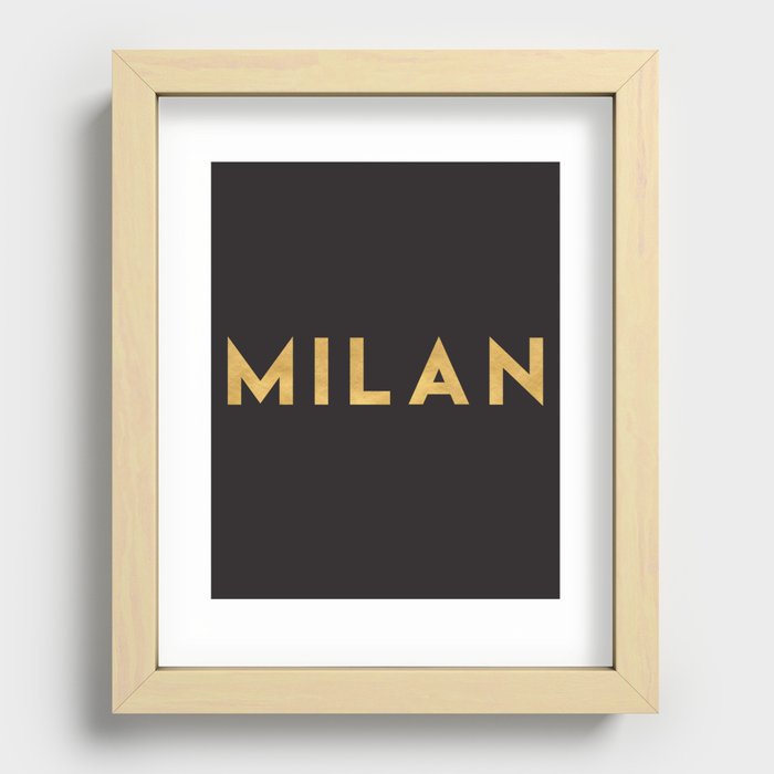 MILAN ITALY GOLD CITY TYPOGRAPHY Recessed Framed Print