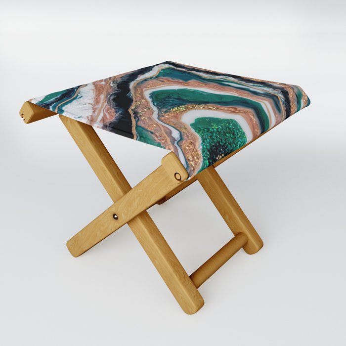 Green and Gold Geode Folding Stool