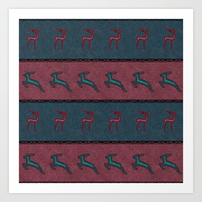 African Antelope on Faux Suede Stripes Art Print