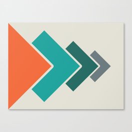 Retro Geometric Arrows Layered Squares- Orange Teal and Gray- Horizontal Canvas Print