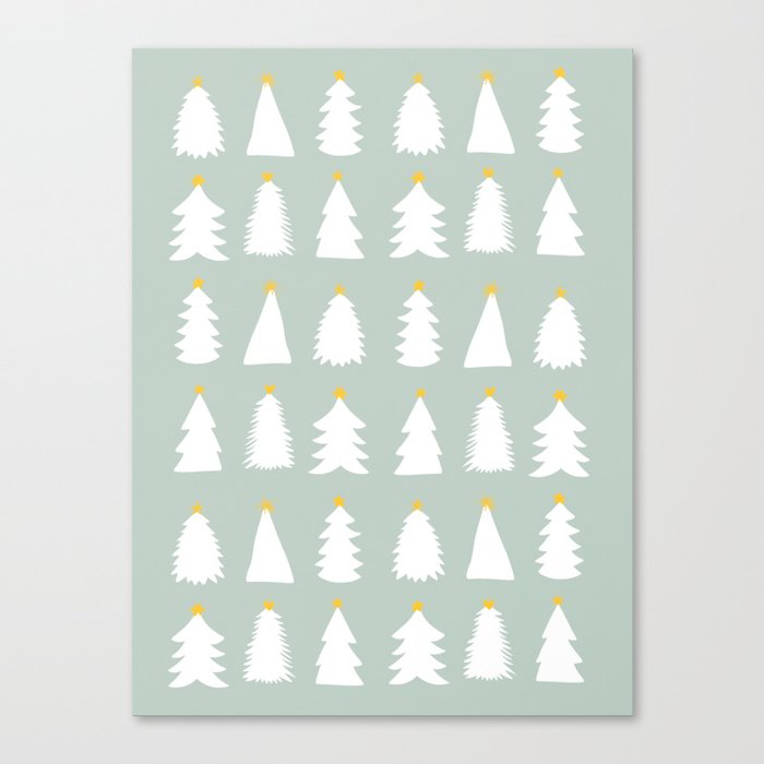 Christmas Tree pattern on Sage Green Canvas Print