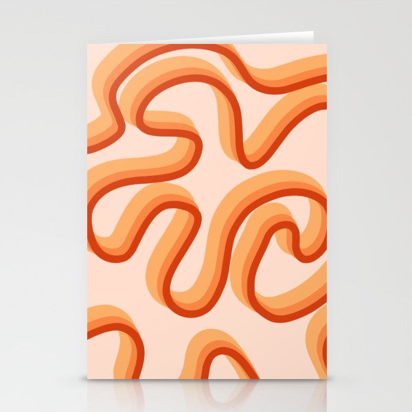 Ela - Orange Retro Line Swirl Ribbon Pattern Stationery Cards