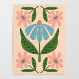 Retro Bloom - Pink and Blue Daisy Poster