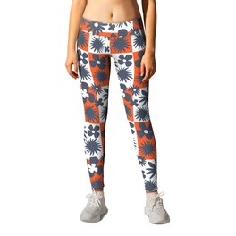 Retro Abstract Modern Tropical Flowers Red Check Leggings