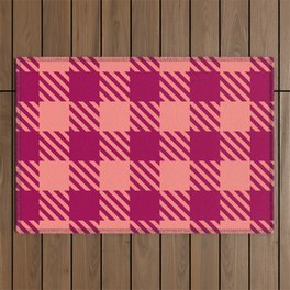 Plaid Pattern Raspberry and Coral Outdoor Rug