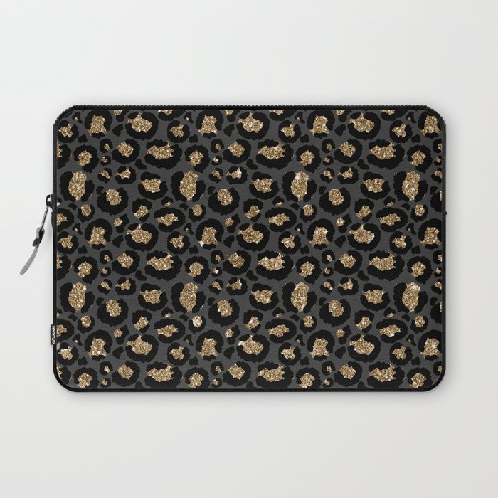 Black Gold Leopard Print Pattern Laptop Sleeve