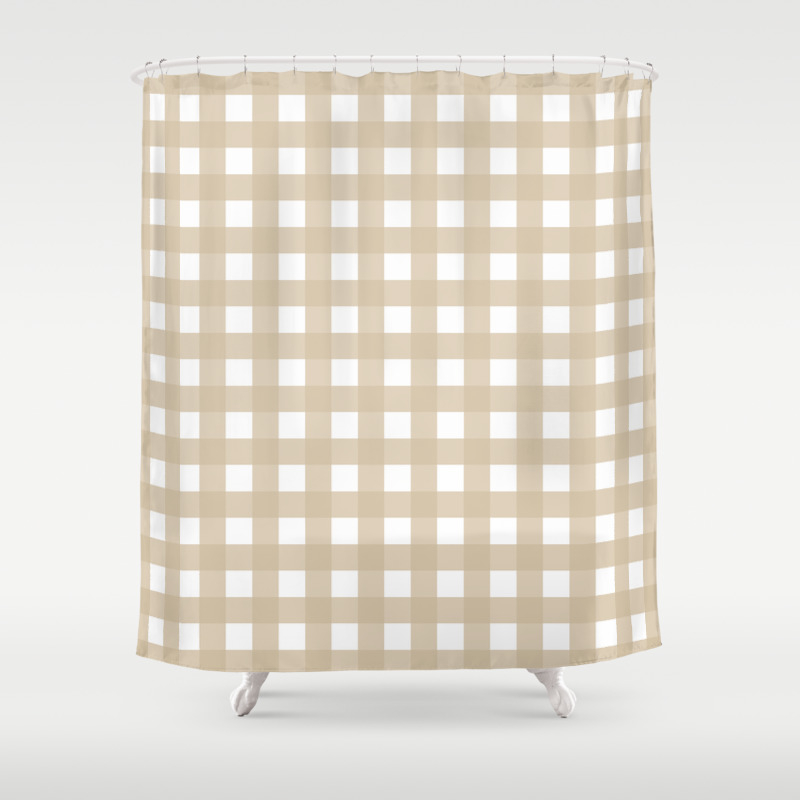 Farmhouse Gingham In Burlap Shower Curtain By Bungalowongoldenhill