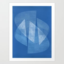 Blue & White Geometric Mid Century Modern Abstract Art Print