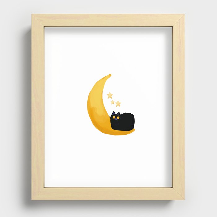 Black Cat On Moon Recessed Framed Print