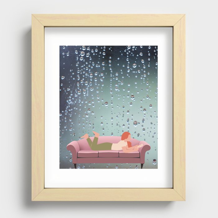 Reading in the Rain Recessed Framed Print