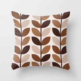 Retro mod leaves earthy brown stems Throw Pillow
