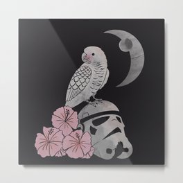 Star Birbs Metal Print | Black And White, Starwars, Deathstar, Stormtrooper, Flowers, Painting, Bird, Nerd, Cockatoo, Nerdy 