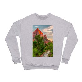 Zion National Park Utah Watchman Tower Sunset Landscape Print Crewneck Sweatshirt