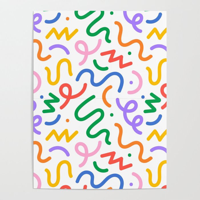 Colorful abstract line squiggle doodle pattern Poster