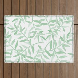 Mint Green Leaves - Watercolor Print  Outdoor Rug
