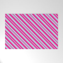 [ Thumbnail: Deep Pink & Powder Blue Colored Striped Pattern Welcome Mat ]