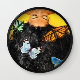 Hair Wall Clock | Woman, Butterfly, Retro, Hair, Butterflies, Nature, Curated, Beauty, Vintage, Popart 