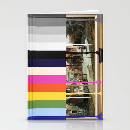 Garage Sale Painting of Peasants with Color Bars Stationery Cards