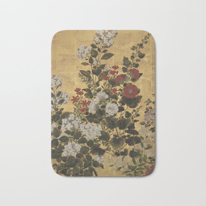 Flowers & Grapes Vintage Japanese Floral Gold Leaf Screen Bath Mat